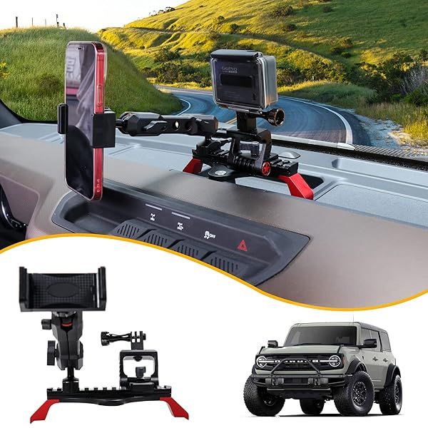 BESTAOO Dash Phone Holder and Camera Mount for Ford Bronco 2021 2022 2023 2024 2025 2 Door and 4 Door, Compatible with GoPro and Smart Phone (Slide