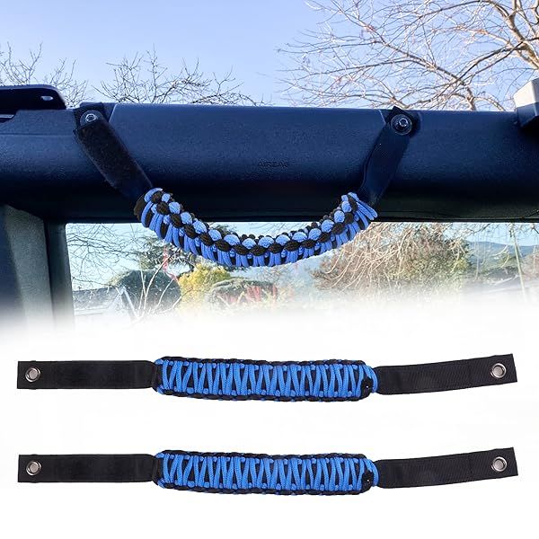 BESTAOO Roll Bar Grab Handles for Ford Bronco 2021-2024 - Paracord Grip, 2 Pack (Blue) - Top Accessories!