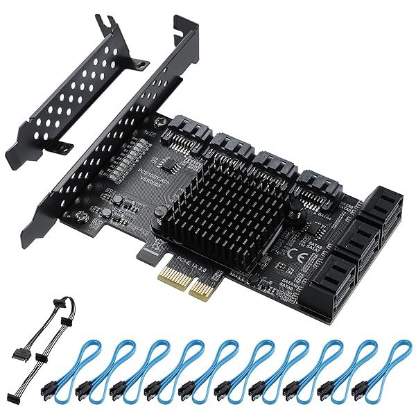 BEYIMEI PCIe 1X SATA Card 10 Ports 6 Gbps SATA 3.0 Controller Expansion Card Non Raid Supports 10 SATA Devices with Low Profile Bracket and Cables