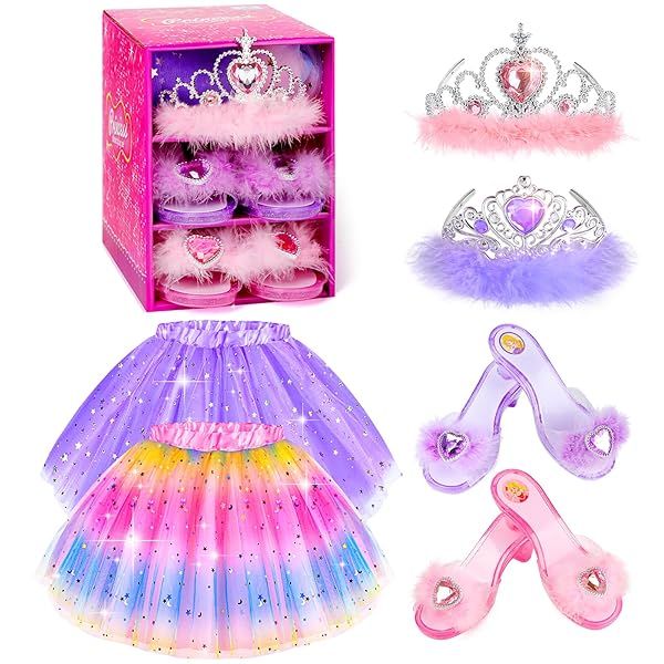 BIBUTY Kids Princess Dress Up Clothes for Little Girls Pretend Play Costume Set for 3 to 6 Year Olds Rainbow Purple