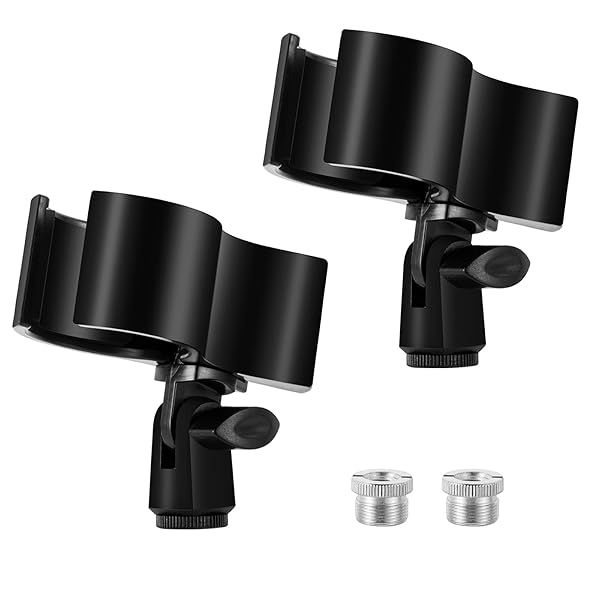 BILIONE 2pcs Versatile Microphone Clip, Adjustable Mic Holder for Microphones with Outer Diameter Range 1.26" from 2.3", with 5 8" Male to 3 8"