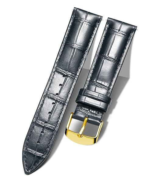 BINLUN Genuine Calfskin Leather Watch Band Quick Release Crocodile Pattern 10 Colors 13 Sizes for Men Women Gold Buckle Black 17MM