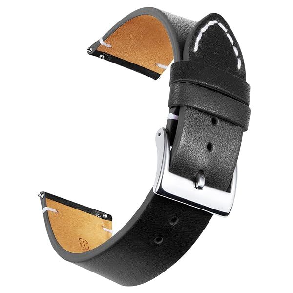 BINLUN Leather Watch Band Replacement Quick Release Genuine Leather Straps 22mm for Men and Women in Black Brown Light Brown Orange
