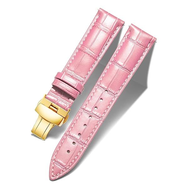BINLUN Leather Watch Strap Quick Release with Gold Buckle 19mm Stylish Band for Men and Women in Pink
