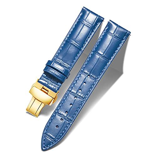 BINLUN Leather Watch Strap Quick Release with Gold Buckle 14mm Blue Band for Men and Women
