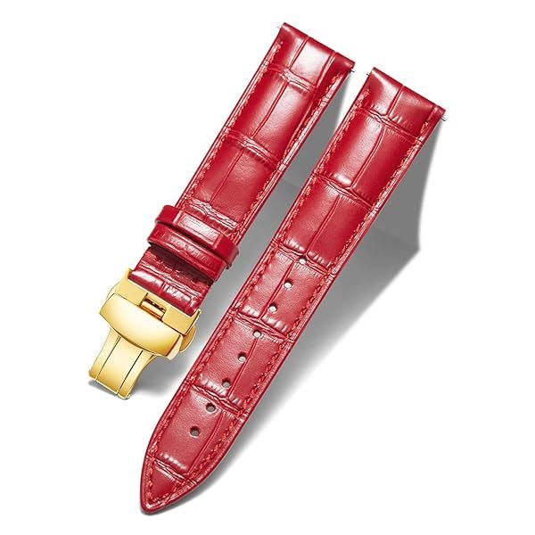 BINLUN Leather Watch Strap Quick Release with Gold Buckle 20mm for Men Women Available in Red Multiple Sizes