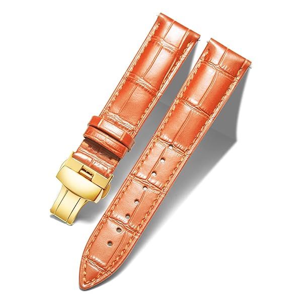 BINLUN Leather Watch Strap Quick Release with Gold Buckle 18mm for Men Women in Orange Durable Comfortable Stylish Design