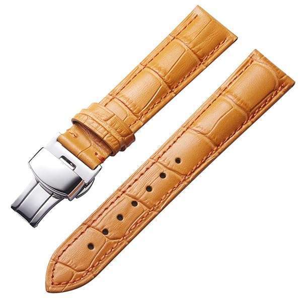 BINLUN Quick Release Leather Watch Strap with Silver Buckle - 17mm Orange Band for Men & Women
