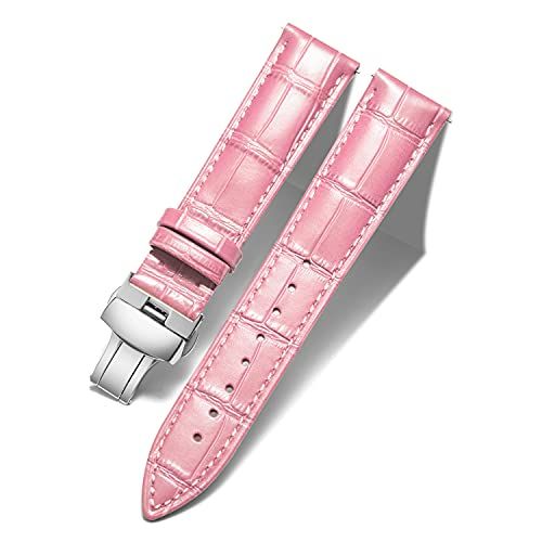 BINLUN Leather Watch Strap Quick Release with Silver Buckle 17mm Stylish Band for Men and Women in Pink