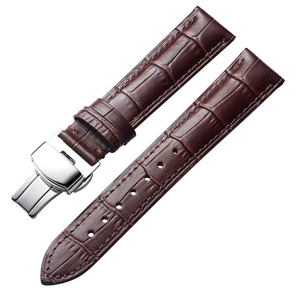 BINLUN Leather Watch Strap Quick Release with Silver Buckle 23mm for Men Women Durable Comfortable Stylish Watch Band Brown