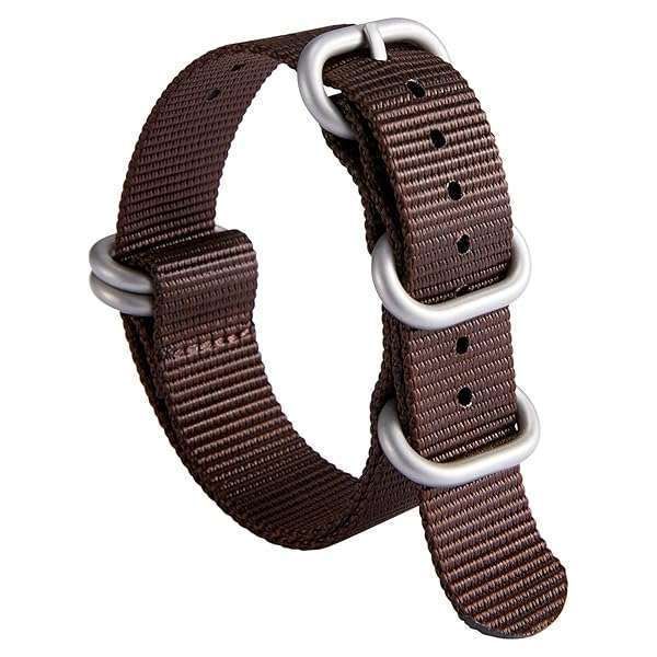 BINLUN Nylon Watch Strap Thick Premium Ballistic Multicolor Bands for Men Women 18mm 19mm 20mm 21mm 22mm 23mm 24mm with Military Heavy Duty 5 Rings Stainless Steel Buckle(Brown-Silver,22mm)
