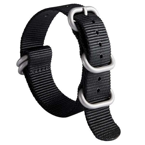 BINLUN Nylon Watch Strap Thick Premium Ballistic Multicolor Bands for Men Women 18mm 19mm 20mm 21mm 22mm 23mm 24mm with Military Heavy Duty 5 Rings Stainless Steel Buckle(BLack-Silver,24mm)