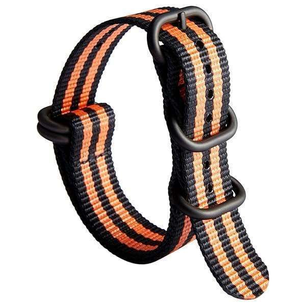 BINLUN Nylon Watch Strap Thick Premium Ballistic Multicolor Bands for Men Women 18mm 19mm 20mm 21mm 22mm 23mm 24mm with Military Heavy Duty 5 Rings Stainless Steel Buckle(Black Orange-Black,20mm)