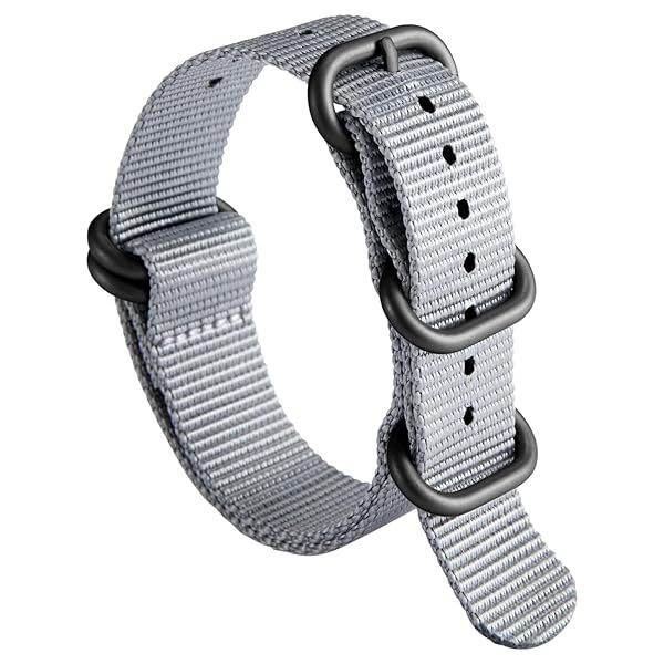 BINLUN Premium Nylon Watch Strap Thick Multicolor Bands for Men Women 18mm to 24mm with Heavy Duty Stainless Steel Buckle Grey Black 19mm