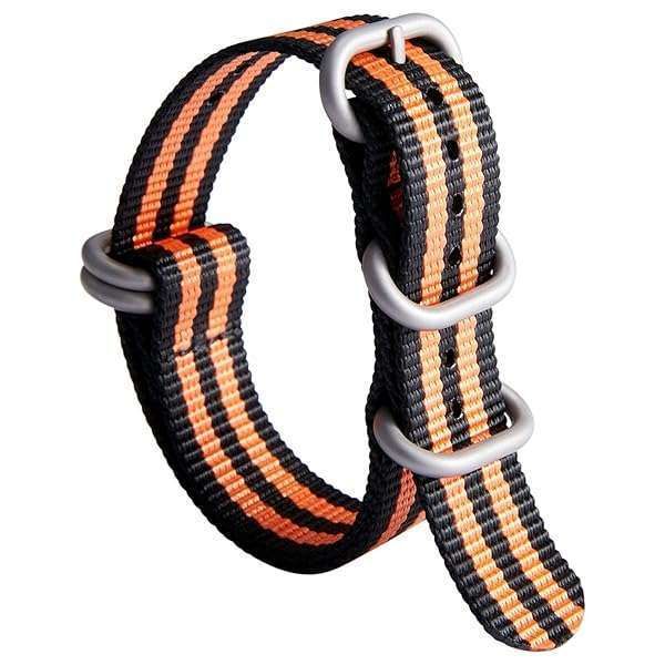 BINLUN Nylon Watch Strap Thick Premium Ballistic Multicolor Bands for Men Women 18mm 19mm 20mm 21mm 22mm 23mm 24mm with Military Heavy Duty 5 Rings Stainless Steel Buckle(Black Orange-Silver,23mm)
