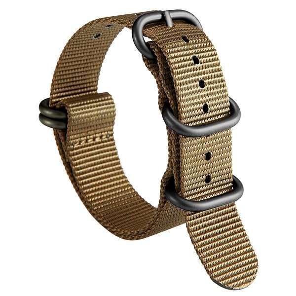 BINLUN Nylon Watch Strap Thick Premium Ballistic Multicolor Bands for Men Women 18mm 19mm 20mm 21mm 22mm 23mm 24mm with Military Heavy Duty 5 Rings Stainless Steel Buckle(Khaki-Black,22mm)