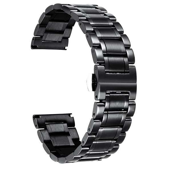 BINLUN Stainless Steel Watch Bands Quick Release 12mm-24mm Universal Metal Replacement Watch Straps SmartWatch Bracelets Links Straight & Curved Ends Men Women 6 Colors(Black,18mm)