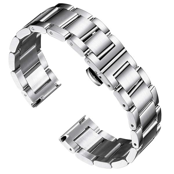 BINLUN Thick Stainless Steel Watch Band Replacement for Men Women 18mm Brushed Finish Silver Durable Metal Strap