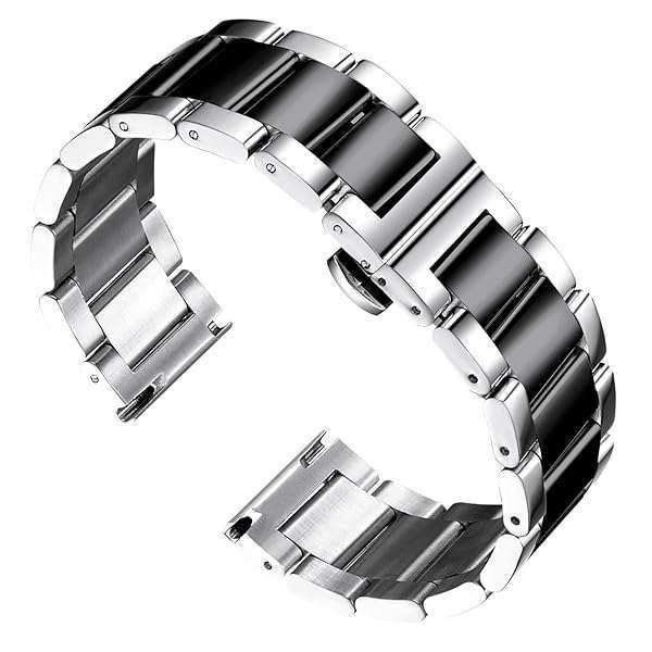 BINLUN Thick Stainless Steel Watch Band - Polished & Matte Finish, 22mm Replacement Strap for Men & Women