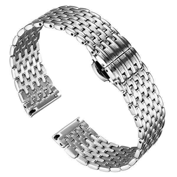 BINLUN Ultra Thin Mesh Stainless Steel Watch Band Light Watch Strap Polished Watch Bracelets Replacement 12mm/14mm/16mm/18mm/20mm/22mm for Men Women with Butterfly Buckle(Silver,12mm)