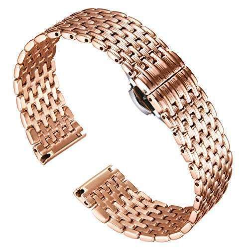 BINLUN Ultra Thin Mesh Stainless Steel Watch Band - 18mm Rose Gold Replacement Strap for Men & Women with Butterfly Buckle