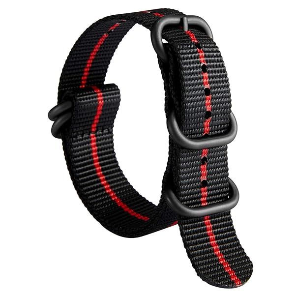 BINLUN Thick Nylon Watch Strap Replacement Bands for Men 18mm 20mm 22mm 24mm Military Style with Heavy Duty 5 Rings and Black Buckle