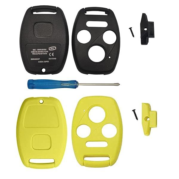 BINOWEN 3+1 Button Key Fob Shell Replacement for Honda Accord, Civic, Pilot (2006-2015) - Includes Screwdriver, Yellow & Black