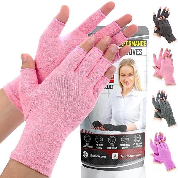 Compression Arthritis Gloves for Pain Relief for Women and Men Fingerless Hand Support for Carpal Tunnel Tendonitis Neuropathy Pink L