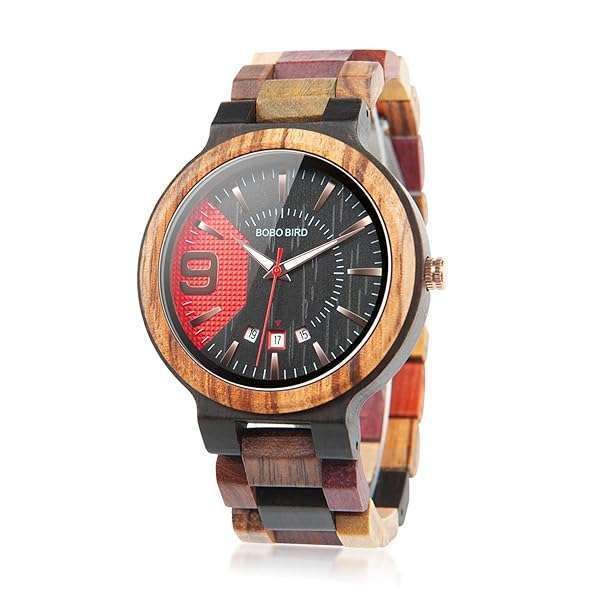 BOBO BIRD Men's Colorful Wooden Watch - Luxury Handmade Analog Quartz with Date Display & Gift Box