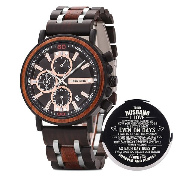 BOBO BIRD S18-1 Personalized Engraved Wood Watch Custom Wooden Watch for Husband Boyfriend Birthday Anniversary Gift