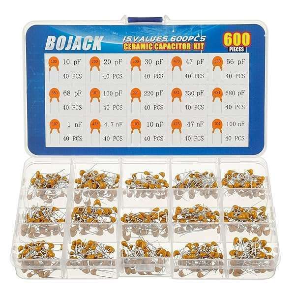 BOJACK 600Pcs Ceramic Capacitor Assortment Kit: 15 Types from 10pF to 100nF - Perfect for Electronics Projects!