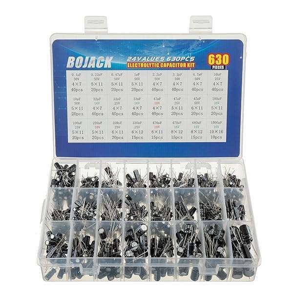 BOJACK 630pcs Aluminum Electrolytic Capacitor Kit: 0.1uF to 1000uF Assortment Box for Electronics Projects