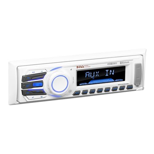 "BOSS MR1308UAB Marine Receiver: Weatherproof Bluetooth Audio, USB/SD/AM/FM, Compact 8.5x8.5x4" - Perfect for Boating!"