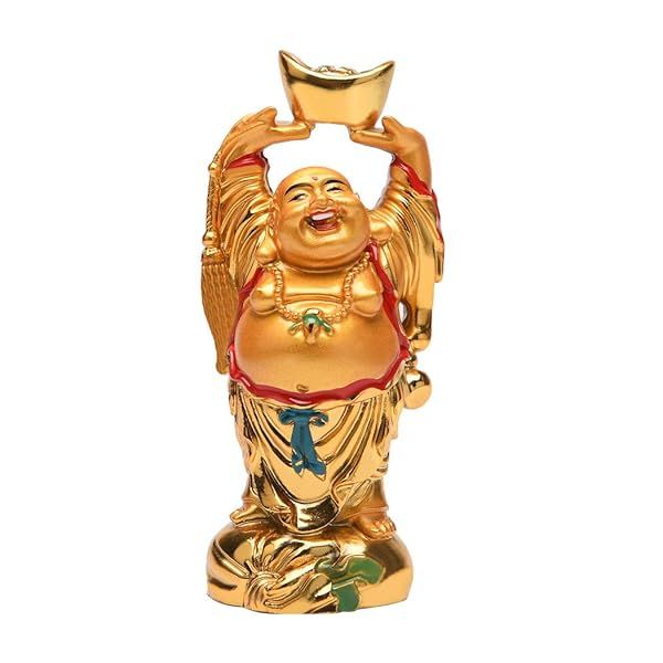 BRABUD 4.7'' Golden Laughing Buddha Statue - Feng Shui Wealth & Luck Decor for Home & Office