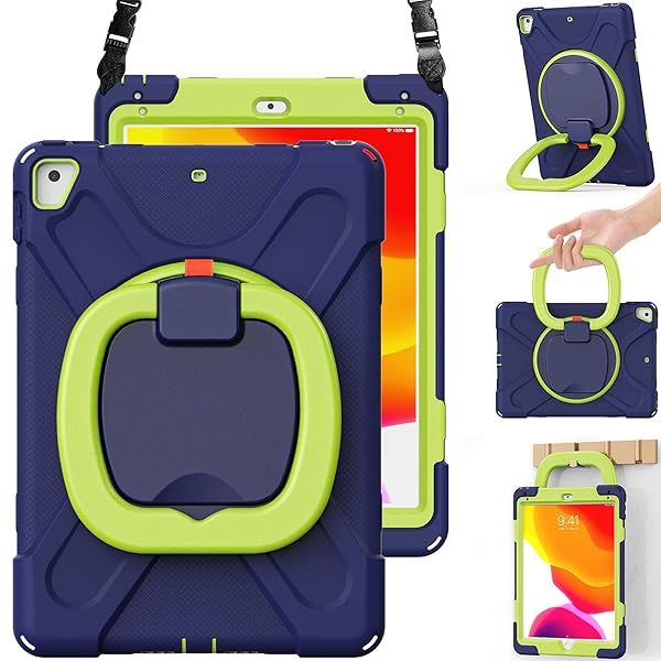 BRAECN iPad Case 6th 5th Generation Air 2 Pro 9.7 Hybrid Shockproof Rugged Cover with Kickstand Pencil Holder Strap Hand Grip Navy Green