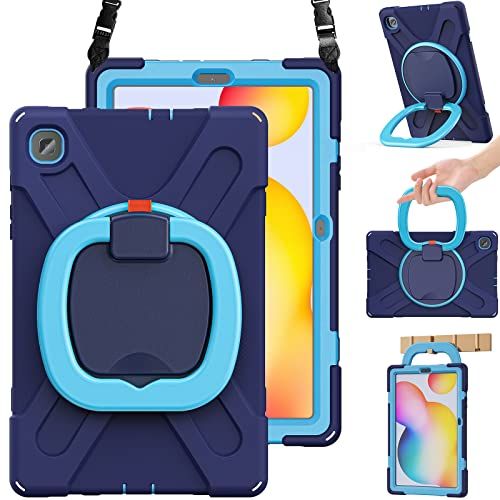 BRAECN Galaxy Tab S6 Lite 10.4 Case Heavy Duty Silicone with Kickstand Shoulder Strap Handle Grip S Pen Holder Navy Blue