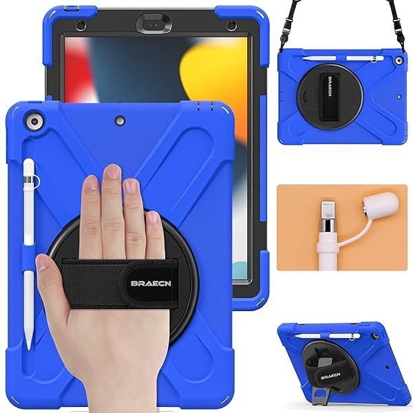 BRAECN Heavy Duty Case for iPad 9th 8th 7th Generation 10.2 Inch with Screen Protector Rotating Stand and Shockproof Drop Protection