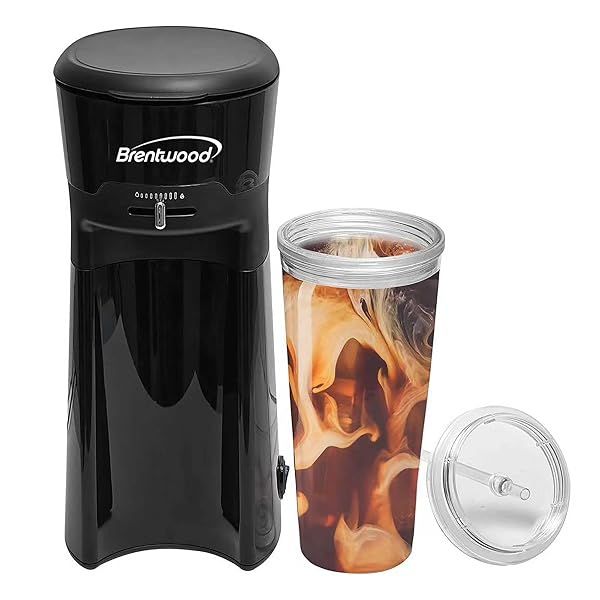 BRENTWOOD KT-2121BK Iced Coffee & Tea Maker: 20-Oz Insulated Tumbler & Reusable Filter - Perfect for Home Brewing!