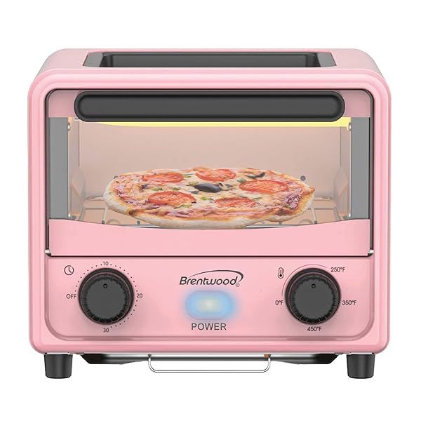 BRENTWOOD TS-3430PK Mini Toaster Oven: 500W Stainless Steel, 3L Capacity, Stylish Pink Design