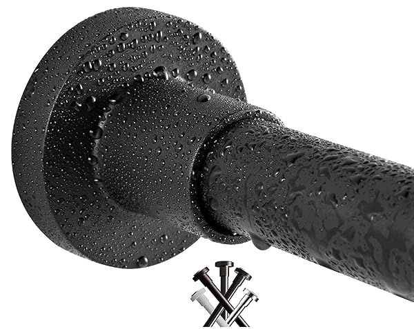 BRIOFOX Matte Black Shower Curtain Rod 43-73 Inches - Rust-Free, Non-Fall Spring Tension Stainless Steel