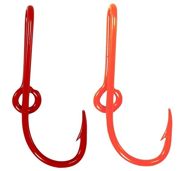 BT Outdoors Custom Colored Eagle Claw Hat Fish Hooks Set of Two Red and Bright Orange Hat Pins Money Tie Clasp