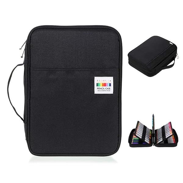 BTSKY Colored Pencil Case 220 Slots Portable Organizer for Prismacolor Crayola Gel Pens and Pencils Black Multilayer Holder