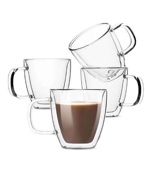 BTaT Espresso Cups Set of 4 - Double Wall Glass Coffee Mugs for Cappuccino & Latte (5 oz, 150 ml)