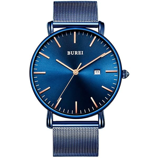 Shop BUREI Men's Minimalist Waterproof Watch - Ultra Thin Analog Quartz with Stainless Steel Mesh Band