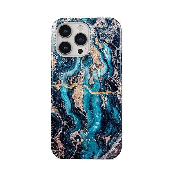BURGA iPhone 15 Pro Max Case Cute Trendy Aesthetic Blue Turquoise Marble Hard Shell Protection for Women and Men