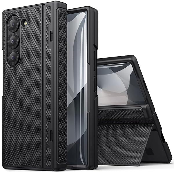 BXYJY Samsung Galaxy Z Fold 6 Case with Kickstand Front Screen Protector Hinge Protection Slim Fit Rugged Hard Full Body Cover Black
