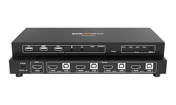 BZBGEAR 4x1 4K UHD KVM Switcher with USB 2.0 Ports and Audio Support for Seamless Device Management