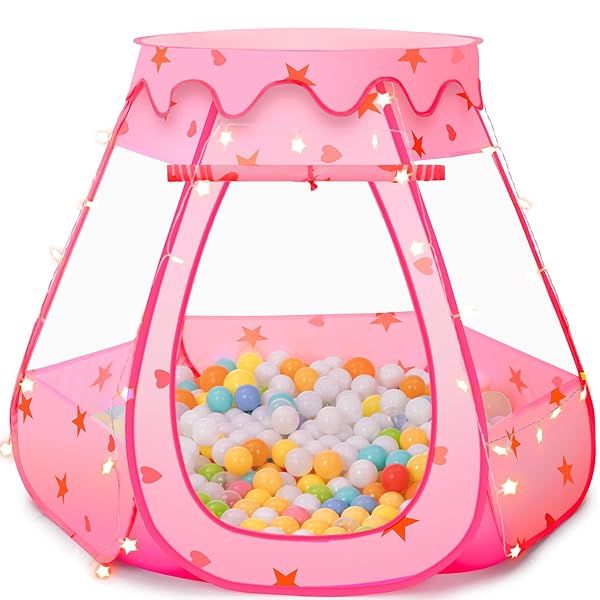 Baby Ball Pit for Toddler Pink Tent with Star Lights Indoor Outdoor Play Tent for Kids Birthday Gifts No Balls
