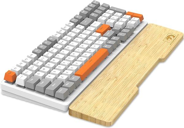 MANBASNAKE Ergonomic Bamboo Wrist Rest for Mechanical Keyboard, White, Minimalist Style, Hard Wrist Rest for Easy Typing and Pain Relief, Anti-Slip