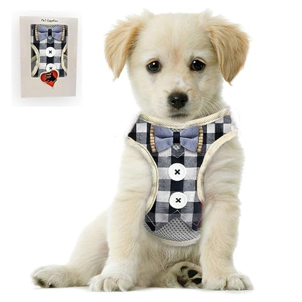 Bark Lover Small Puppy Harness with Bowtie Adjustable Dog Vest Mesh Tuxedo for Small Dogs and Kittens Perfect for Parties Weddings and Holidays